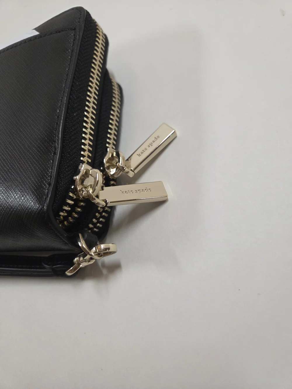 kate spade New York Black Saffiano Wristlet with Gold Logo